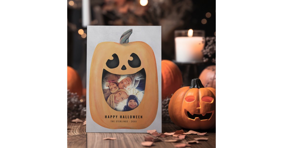 Halloween Photo Card with Jack O Lantern Pumpkin | Zazzle