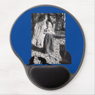 Halloween Photo Child in Costume Black Cats Blue Gel Mouse Pad