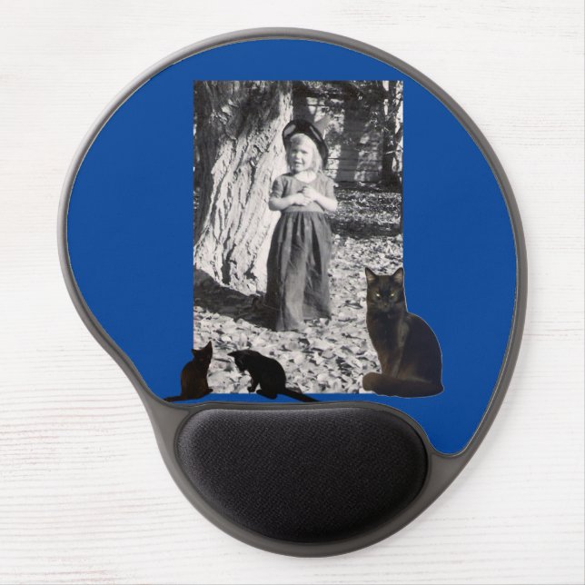 Halloween Photo Child in Costume Black Cats Blue Gel Mouse Pad (Front)