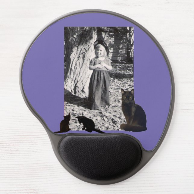 Halloween Photo Child in Costume Black Cats Purple Gel Mouse Pad (Front)