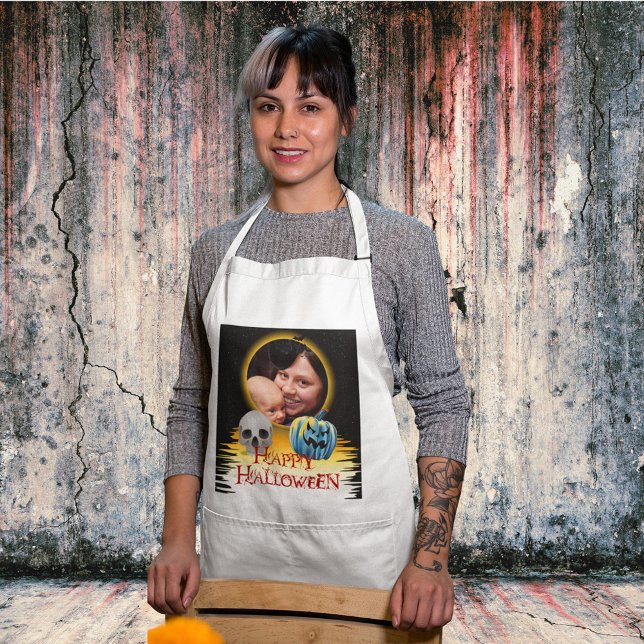 Halloween Photo Frame Skeleton and Jack o Lantern Adult Apron (Halloween Photo Frame Skeleton and Jack o Lantern Adult Apron)