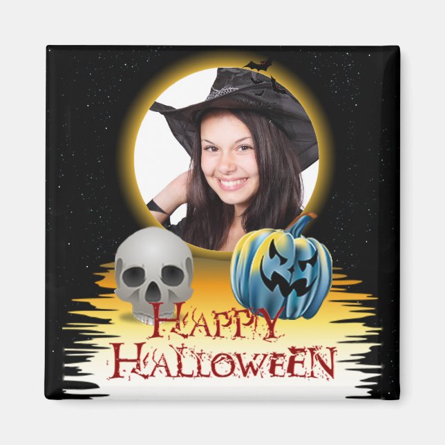 Halloween Photo Frame Skull and Jack o' Lantern Magnet (Front)