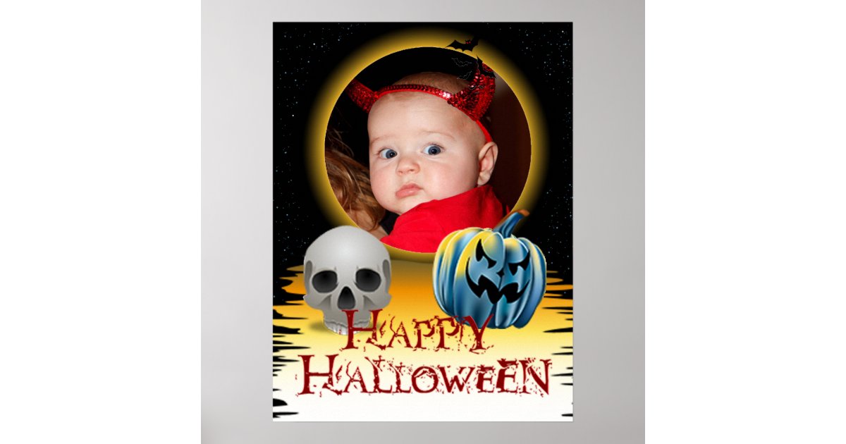 Halloween Photo Frame Skull and Jack o' Lantern Poster | Zazzle