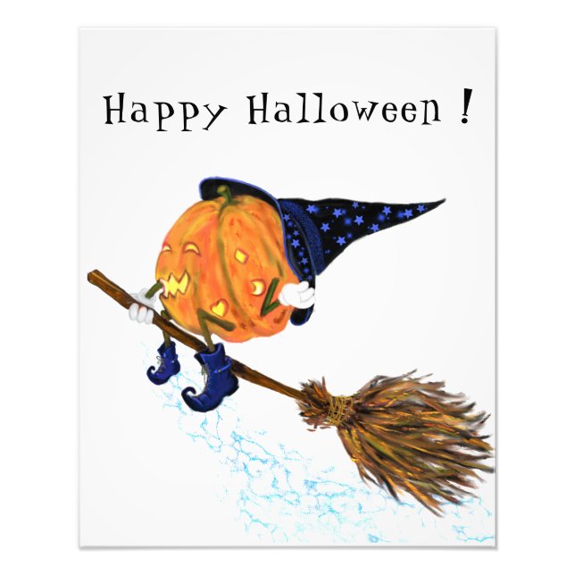 Halloween Photo Print Witch Pumpkin Flying Broom (Front)