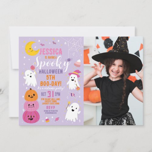 Halloween Photo Purple Birthday Pumpkins Ghost Invitation