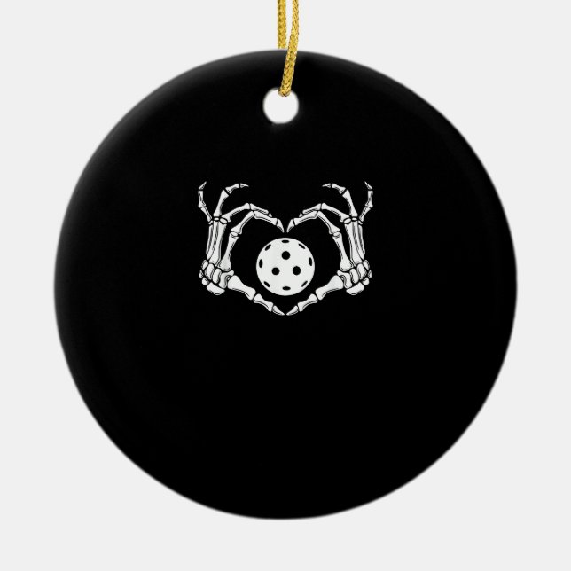 Halloween Pickle Skeleton Heart Hands Fun Design Ceramic Ornament (Front)