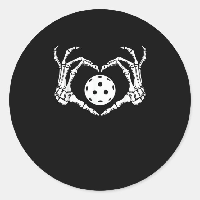 Halloween Pickle Skeleton Heart Hands Fun Design Classic Round Sticker (Front)