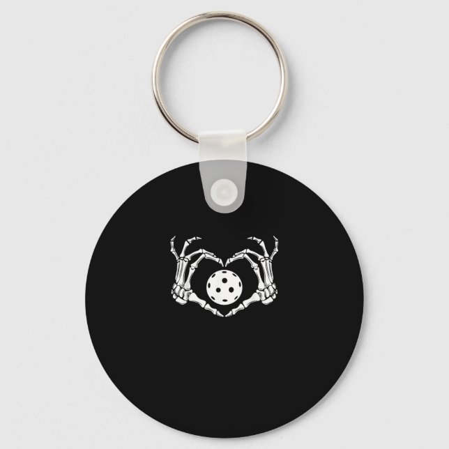 Halloween Pickle Skeleton Heart Hands Fun Design Keychain (Front)
