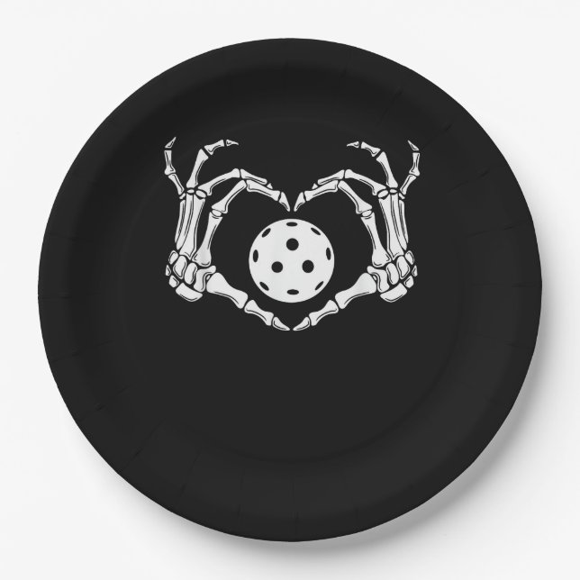 Halloween Pickle Skeleton Heart Hands Fun Design Paper Plates (Front)