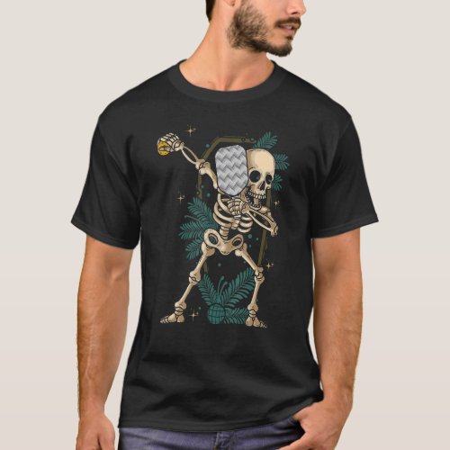 Halloween Pickleball Costume Dabbing Skeleton Pick T_Shirt