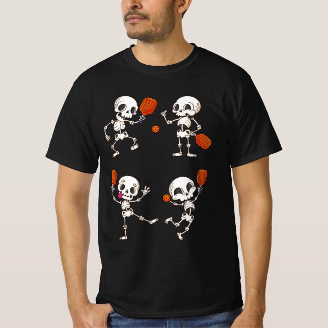 Halloween Pickleball Player Dancing Skeleton Sport T-Shirt (Front)