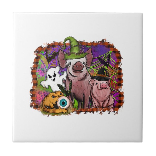 Halloween Pigs Ceramic Tile (Front)