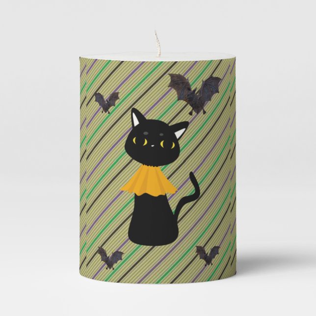 Halloween  Pilar Candle, Black Cat Pillar Candle (Front)