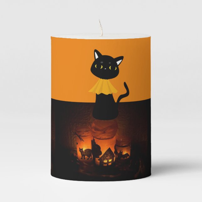 Halloween  Pilar Candle, Black Cat Pillar Candle (Front)