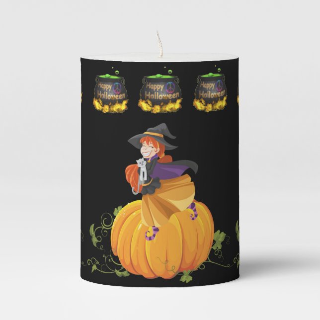 Halloween  Pilar Candle, Happy Halloween Pillar Candle (Front)
