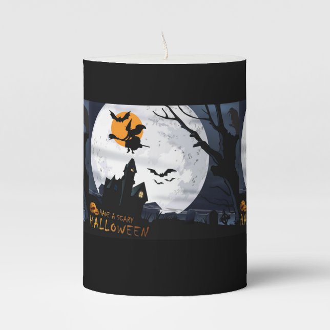 Halloween  Pilar Candle, Happy Halloween Pillar Candle (Front)