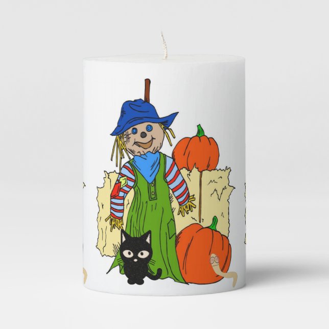 Halloween  Pilar Candle, Scarecrow Pillar Candle (Front)