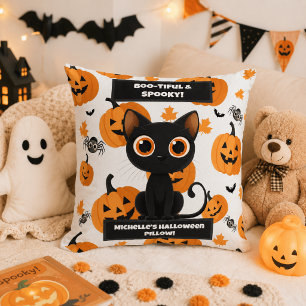 Halloween Pillow – Boo-tiful Cat & Pumpkin Design