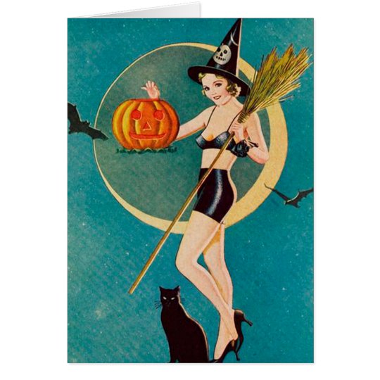 Halloween Pin Up Girl Witch Card