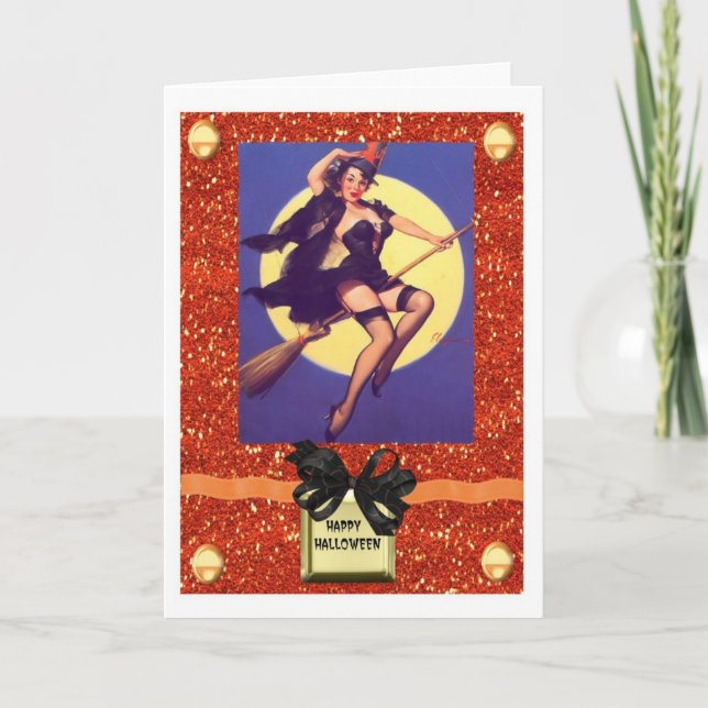 HALLOWEEN PIN UP GIRL WITCH CARD (Front)