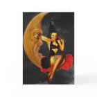 Halloween Pin-Up Girl Witch on Moon Greeting Card