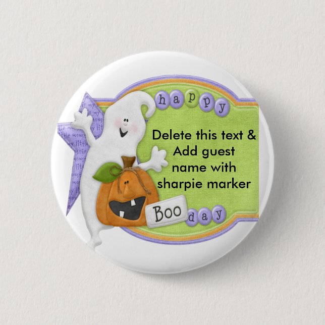 Halloween Pinback Buttons Party Name Pin (Front)