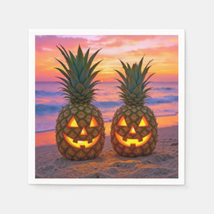 Halloween Pineapple Jack-o-lanterns On a Beach Napkins