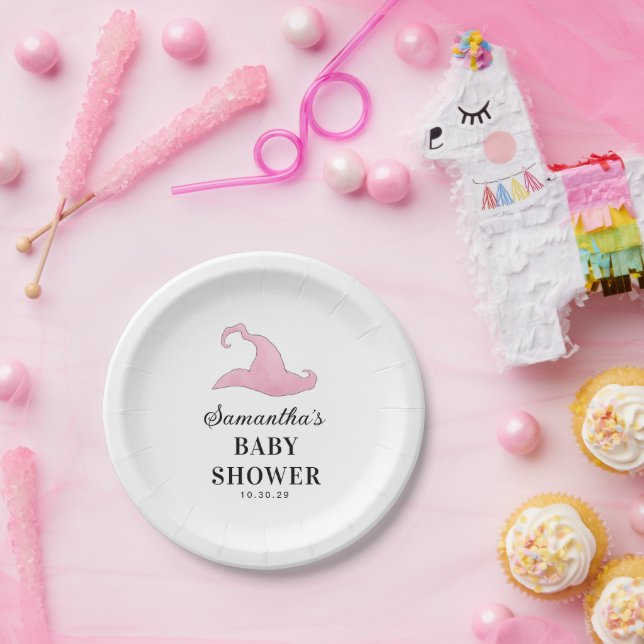 Halloween Pink a Baby is Brewing Baby Shower  Paper Plates (Party)