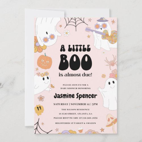 Halloween Pink A Little Boo Is Due Baby Shower Invitation