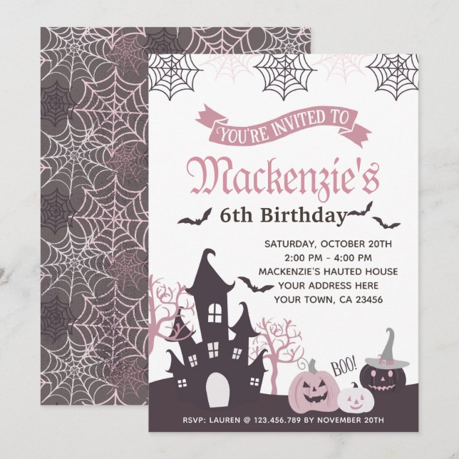 Halloween Pink and Black Invitation (Front/Back)