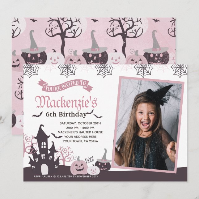 Halloween Pink and Black Invitation with Photo (Front/Back)