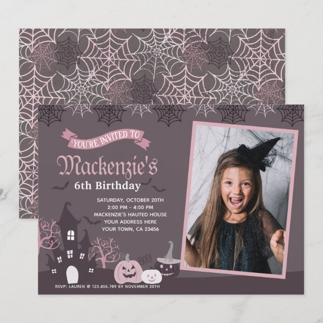 Halloween Pink and Black Invitation with Photo (Front/Back)
