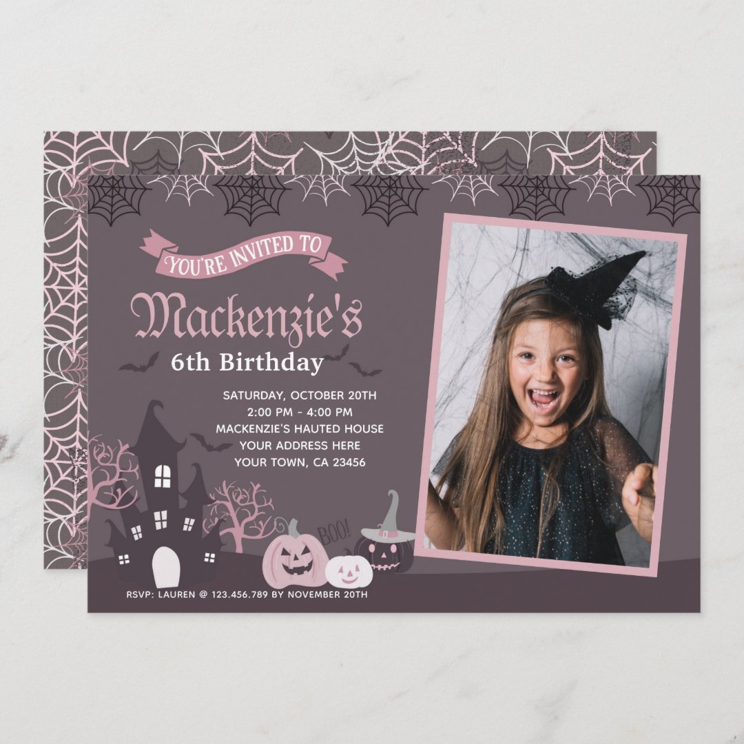 Halloween Pink and Black Invitation with Photo | Zazzle