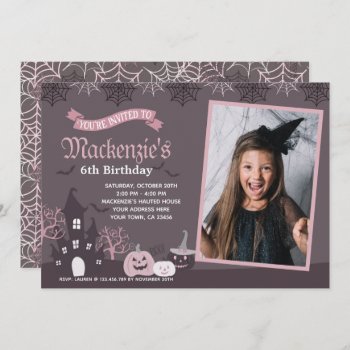 Halloween Pink And Black Invitation With Photo by PrinterFairy at Zazzle