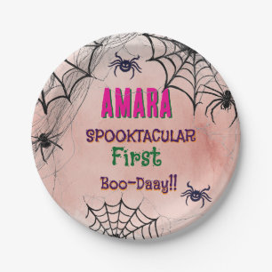 Halloween Pink and spiders Birthday Halloween Paper Plates