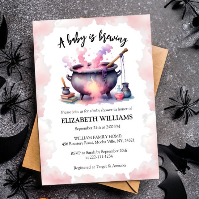 Halloween Pink Baby is Brewing Baby Shower Invitation (Creator Uploaded)
