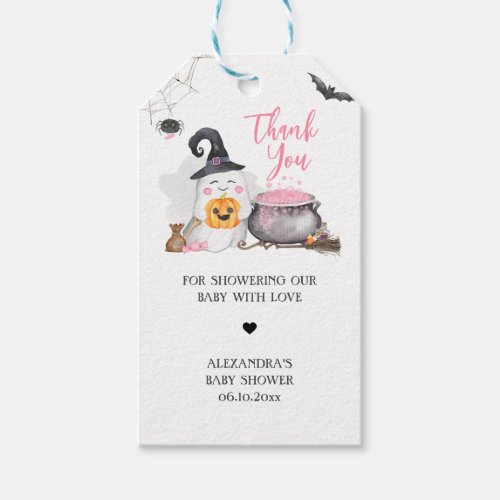 Halloween Pink Baby is Brewing Favor Tags