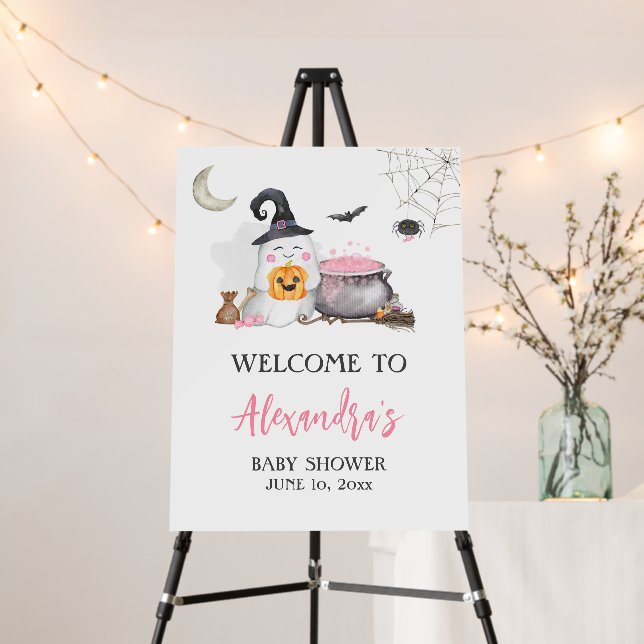Halloween Pink Baby is Brewing Welcome Sign (In Situ (Stand))