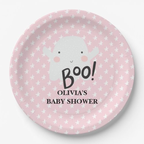 Halloween Pink Baby Shower Little Boo Ghost Paper Plates