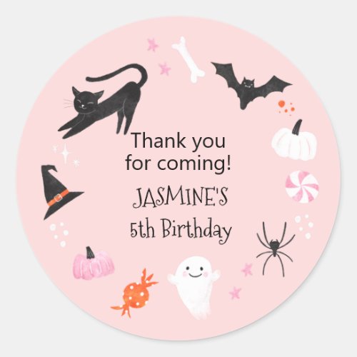 Halloween Pink Birthday Party Favor   Classic Round Sticker