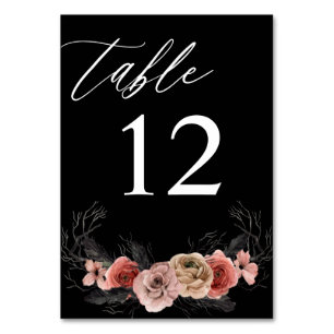 Halloween Pink & Black Floral Table Number - Black