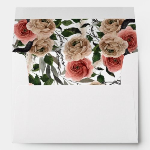 Halloween Pink  Black Floral _ White Envelope