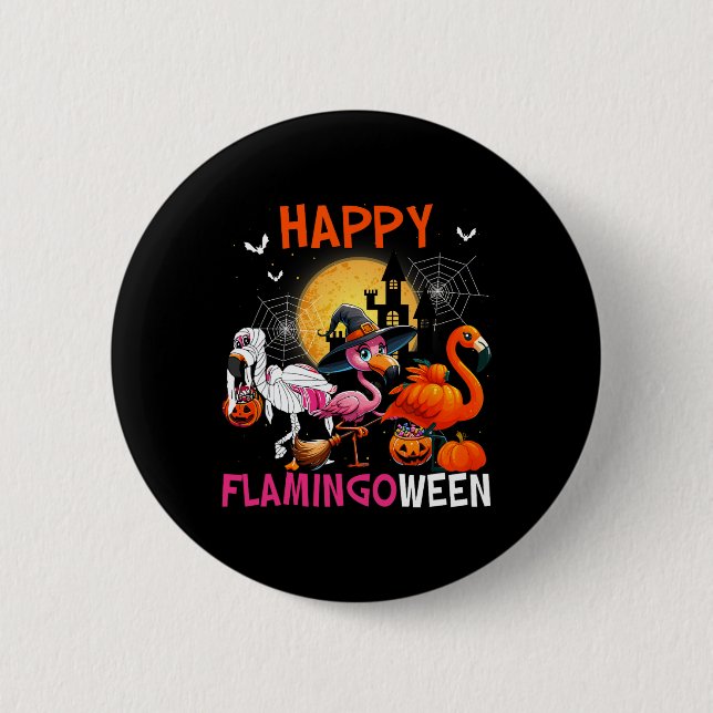 Halloween Pink Flamingo Costume Skeleton Witch  Button (Front)