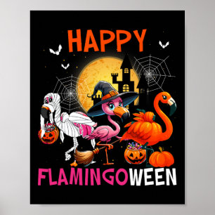 Halloween Pink Flamingo Costume Skeleton Witch Poster