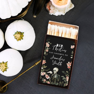 Halloween Pink Floral Skeleton 40th Birthday Party Matchboxes