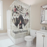 Halloween Pink Flowers Evil Bat Green Leaves Shower Curtain<br><div class="desc">Halloween Pink Flowers Evil Bat Green Leaves Shower Curtain. Unique,  beautiful,  stylish design. Easy to be personalized. Font style,  size and colors can be changed. Matching items are available.</div>