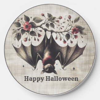 Halloween Pink Flowers Evil Bat Green Leaves Wireless Charger