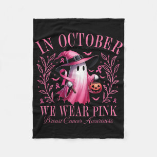 Halloween Pink Ghost In October We Wear Pink Breas Fleece Blanket