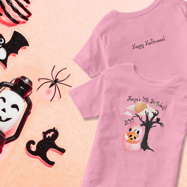 Halloween Pink Ghost Spooky 4th Birthday  Toddler T-shirt (Sweet pink halloween birthday)