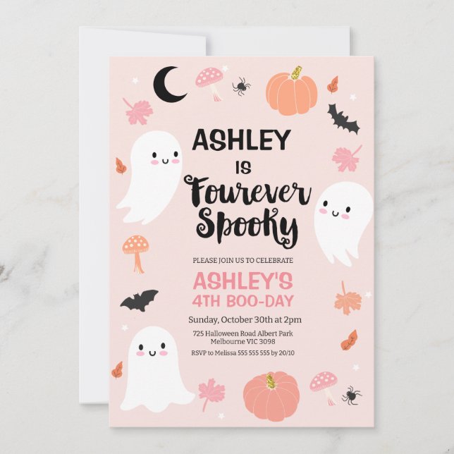 Halloween Pink Halloween Fourever Spooky Birthday Invitation (Front)